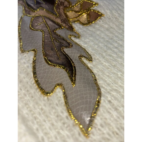 VTG Vintage Monte por le Chois Cream Leaf Applique Long Sweater Duster Size M - Picture 6 of 16